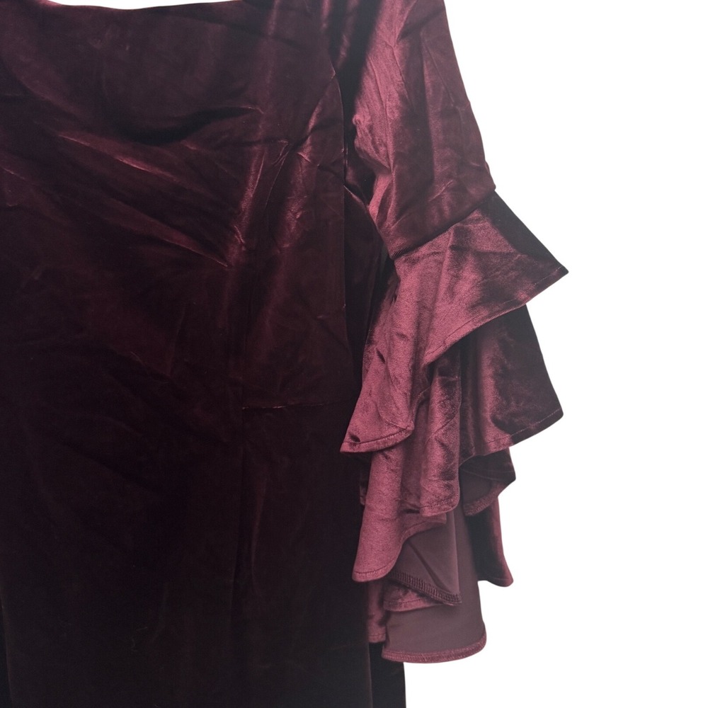 Tahari Velvet Sheath Mini Dress Size 6 Burgundy Ruffle Sleeve Cocktail Holiday - Picture 3 of 7